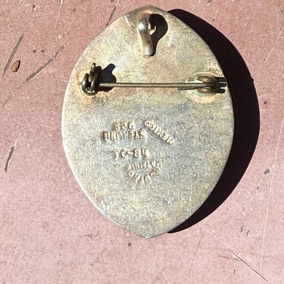 Vintage Sterling Silver & Turquoise Rosette Pin Pendant Taxco Mexico - Picture 2 of 5